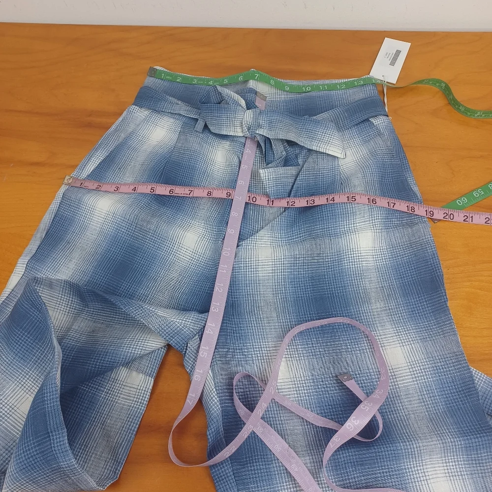 Reformation Bristol Linen Plaid Paperbag Pant Size 6 Preppy Women In Ghost Boho